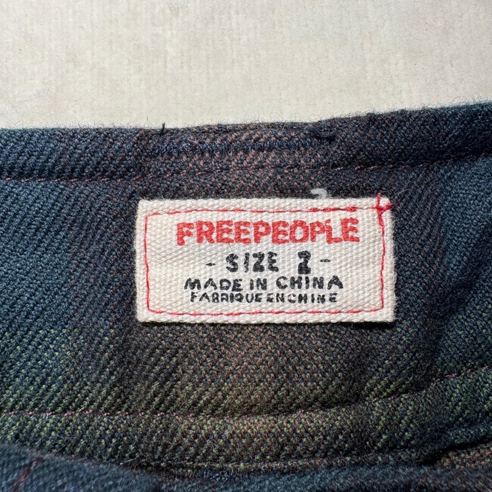 Free People Plaid Flare Pants Green Teal Purple Wide Leg Trouser Boho Size 2-70s - Picture 3 of 6